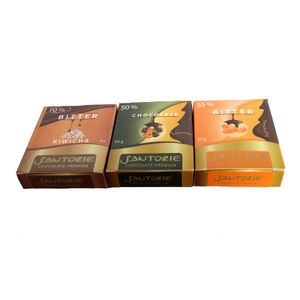 Pack de Chocolates 70% Cacao kiwicha de 20g +50% Cacao Lúcuma de 20g + 55% Cacao Aguaymanto de 20g