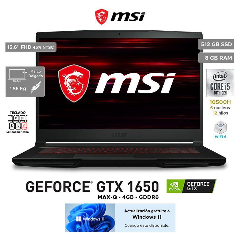 Laptop Gamer MSI GF63 Thin 10SC Intel Core i5 8GB RAM 512GB SSD
