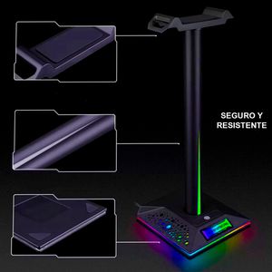 Combo Audífonos Gamer D5000 PRO Luces RGB + Soporte Parante para Audífonos Gamer RGB D6000 PRO