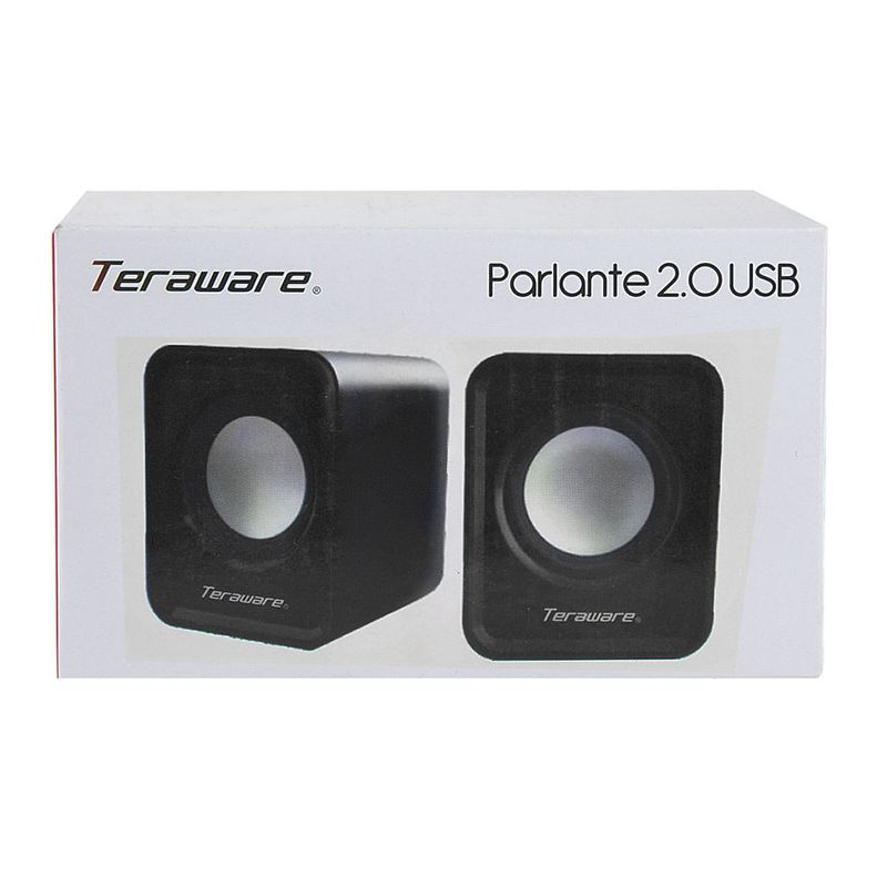 Parlantes para pc Teraware, conexión usb 2.0 y 3.5 mm, 3W x2, 7.8cm x  6.1cm, negro