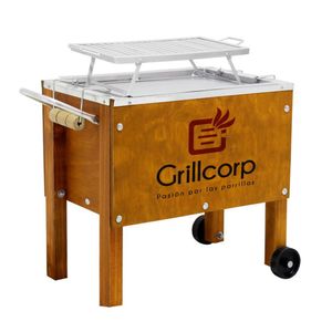 Caja China Chica Premium Caoba + Parrilla de Platinas Niqueladas + Carbón 2kg + Pack Inti 50x30x45 cm