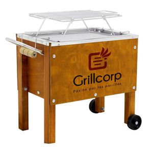 Caja China Chica Premium Caoba + Parrilla de Varillas Niqueladas + Carbón 2kg + Pack Inti 50x30x45 cm
