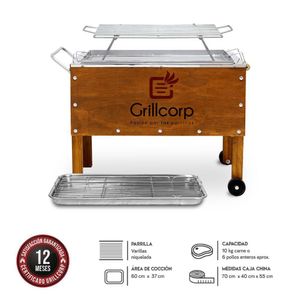 Caja China Mediana Premium Caoba + Parrilla de Varillas Niqueladas 70x40x55 cm