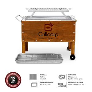 Caja China Mediana Premium Caoba + Parrilla de Platinas Niqueladas 70x40x55 cm
