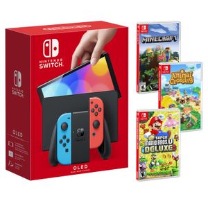 Consola Nintendo Switch OLED Neon + New Mario + Animal Crossing + Minecraft