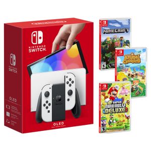 Consola Nintendo Switch OLED Blanca + New Mario + Animal Crossing + Minecraft