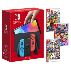 Consola Nintendo Switch OLED Neon + Smash Bros + Mario Kart + Mario 3D World