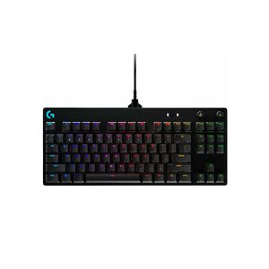 Teclado gaming Logitech Pro mecánico, alámbrico, conexión usb, sin teclado numérico, RGB