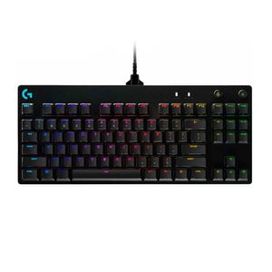Teclado gaming Logitech Pro mecánico, alámbrico, conexión usb, sin teclado numérico, RGB