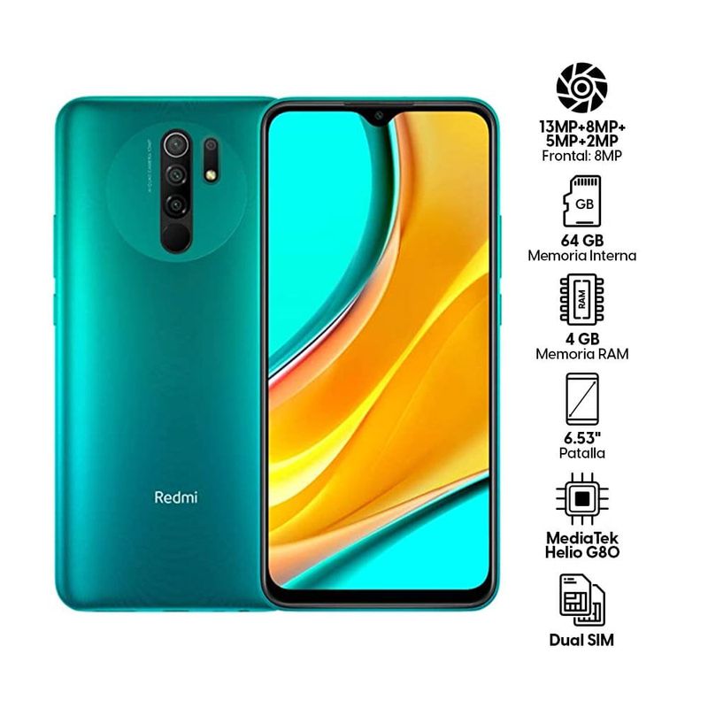 Celular Xiaomi Redmi 9, Operador Claro, 4GB, 64GB, 13MP, Color