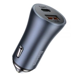 Cargador de auto Baseus Golden Contactor Pro dual, 1 puerto usb, 1 puerto tipo C, 40W, carga rápida, gris oscuro