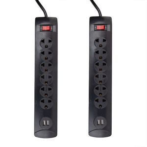 Supresor de picos con switch Teraware x 2, 6 tomas, 2 puertos usb, 1 m, 1500W