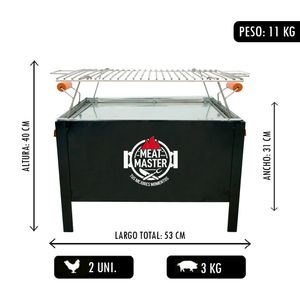 Caja China Meat Master Black Chica con Parrilla de Varillas Inoxidable