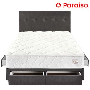 Dormitorio 4 Cajones PARAISO Pocket Max Charcoal 2 Plz + 2 Almohadas + Protector