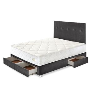 Dormitorio 4 Cajones PARAISO Pocket Max Charcoal 2 Plz + 2 Almohadas + Protector