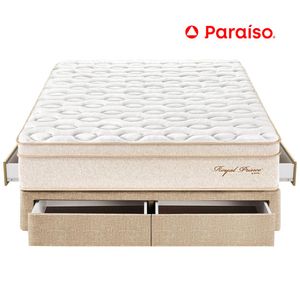 Cama Box Tarima 4 Cajones PARAISO Royal Prince Champagne Queen + 2 Almohadas Viscoelásticas + Protector