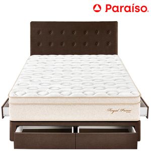 Dormitorio 4 Cajones PARAISO Royal Prince Chocolate Queen + 2 Almohadas Viscoelásticas + Protector