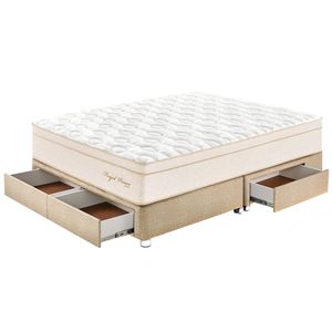 Cama Box Tarima 4 Cajones PARAISO Royal Prince Champagne Queen + 2 Almohadas Viscoelásticas + Protector