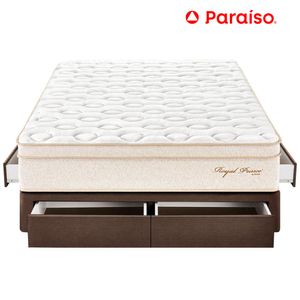 Cama Box Tarima 4 Cajones PARAISO Royal Prince Chocolate 2 Plz + 2 Almohadas Viscoelásticas + Protector