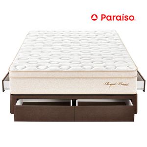 Cama Box Tarima 4 Cajones PARAISO Royal Prince Chocolate King + 2 Almohadas Viscoelásticas + Protector