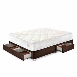 Cama Box Tarima 4 Cajones PARAISO Pocket Max Chocolate Queen + 2 Almohadas + Protector