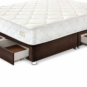 Cama Box Tarima 4 Cajones PARAISO Pocket Max Chocolate Queen + 2 Almohadas + Protector