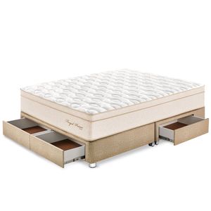 Cama Box Tarima 4 Cajones PARAISO Royal Prince Champagne King + 2 Almohadas Viscoelásticas + Protector
