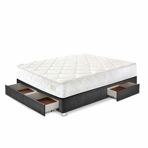 Cama Box Tarima 4 Cajones PARAISO Pocket Max Charcoal 2 Plz + 2 Almohadas + Protector