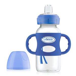 Biberón de Transición con asas y boquilla Boca Ancha 9oz Azul