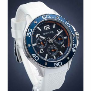 Reloj Nautica Pier 25 NAPP25001 Para Hombre Multifuncional Correa de Silicona Blanco Azul