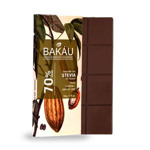 Chocolate sin azúcar en Barra 70% Cacao Bakau®