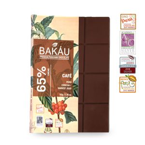 Chocolate Premium en Barra con Café 65% Cacao Bakau®