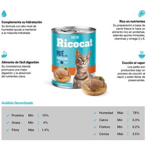 Comida para Gatos RICOCAT Adultos Paté Hígado y Pollo Lata 330g