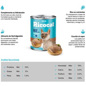 Comida para Gatos RICOCAT Adultos Paté Pavo e Hígado Lata 330g