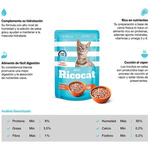 Comida para Gatos RICOCAT Trocitos Pollo Adultos Pouch 85 g