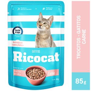 Comida para Gatos RICOCAT Trocitos Carne Gatitos Pocuh 85 g