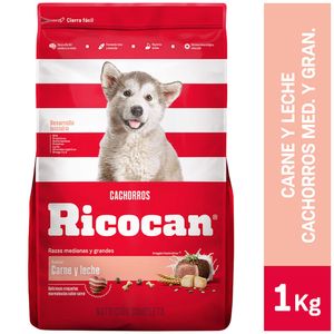 Comida para Perros RICOCAN Cachorros Razas Medianas y Grandes Carne y Leche Bolsa 1Kg