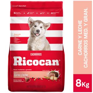 Comida para Perros RICOCAN Cachorros Razas Medianas y Grandes Carne y Leche Bolsa 8Kg