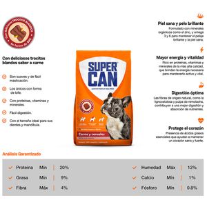 Comida para Perros SUPERCAN Adultos Razas Pequeñas Sabor Carne y Cereal Bolsa 1Kg
