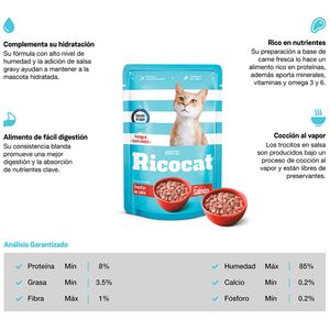 Comida para Gatos RICOCAT Trocitos Salmon Adultos Pouch 85 g