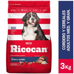 Comida para Perros RICOCAN Adultos Razas Medianas y Grandes Cordero y Cereales Bolsa 3Kg