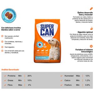 Comida para Perros SUPERCAN Cachorros Sabor Carne y Leche Bolsa 1Kg