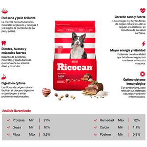 Comida para Perros RICOCAN Adultos Todas las Razas Original Bolsa 3Kg