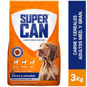 Comida para Perros SUPERCAN Adultos Razas Medianas y Grandes sabor Carne y Cereal Bolsa 3Kg