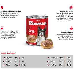 Comida para Perros RICOCAN Adultos Paté con Carne Lata 330g