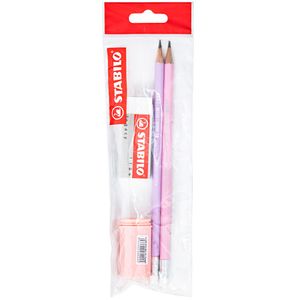 Pack STABILO Lápices Pastel 2un + Tajador con Tacho + Borrador