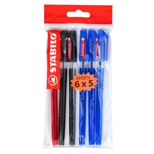 Bolígrafos STABILO Excel Rojo Azúl y Negro Bolsa 6un