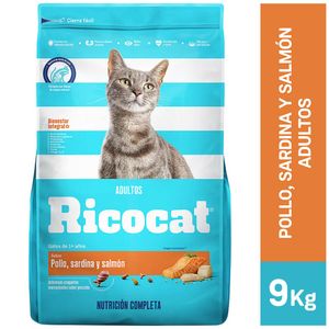 Comida para Gatos RICOCAT Adultos Pollo, Sardina y Salmón Bolsa 9Kg