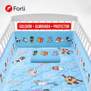 Colchón para Cuna FORLI Looney Baby Niño + Protector + Almohada