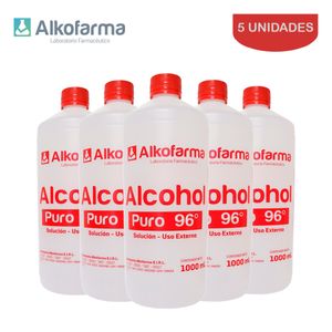 Alcohol Líquido Puro  96° Alkofarma 1 Litro Pack 5 Unidades